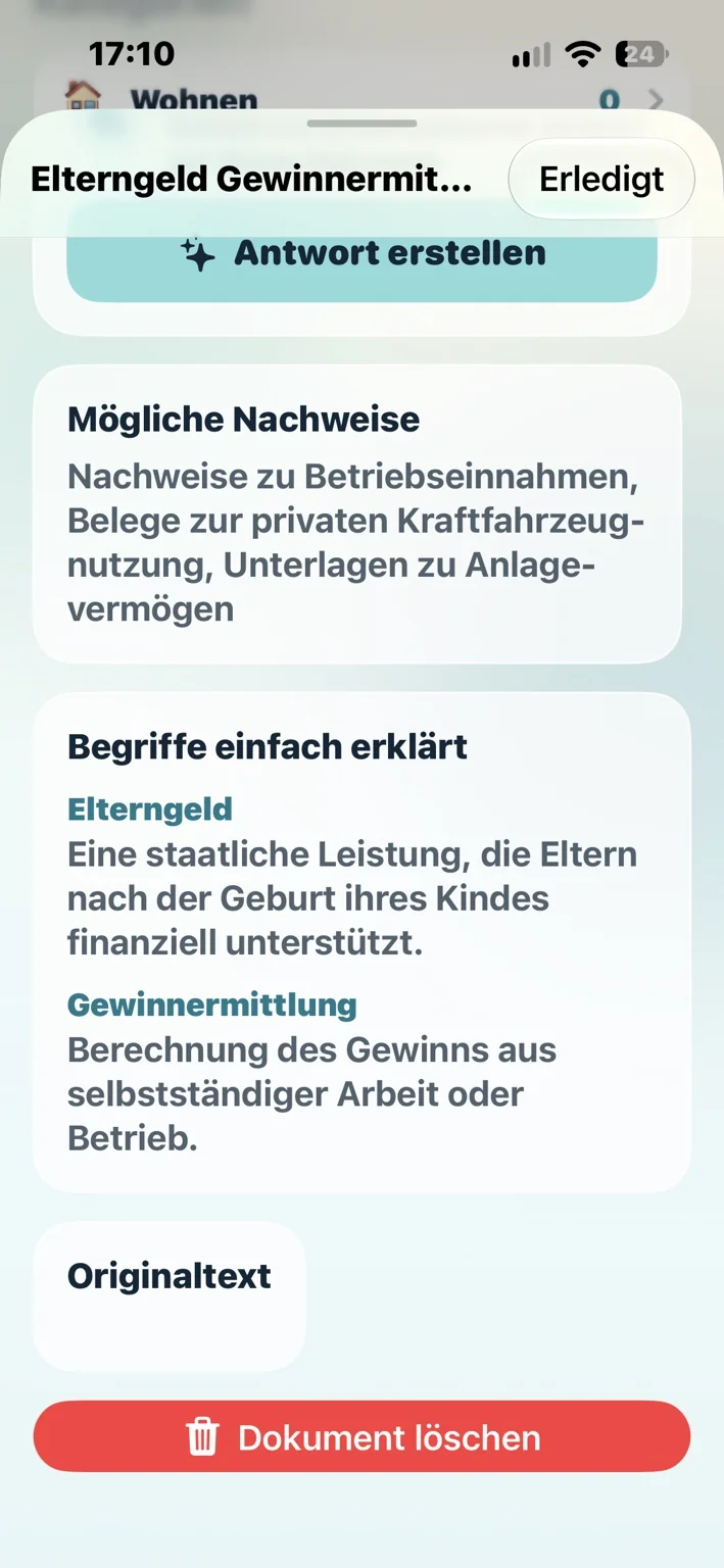 Begriffserklärungen und mögliche Nachweise zum Elterngeld-Formular