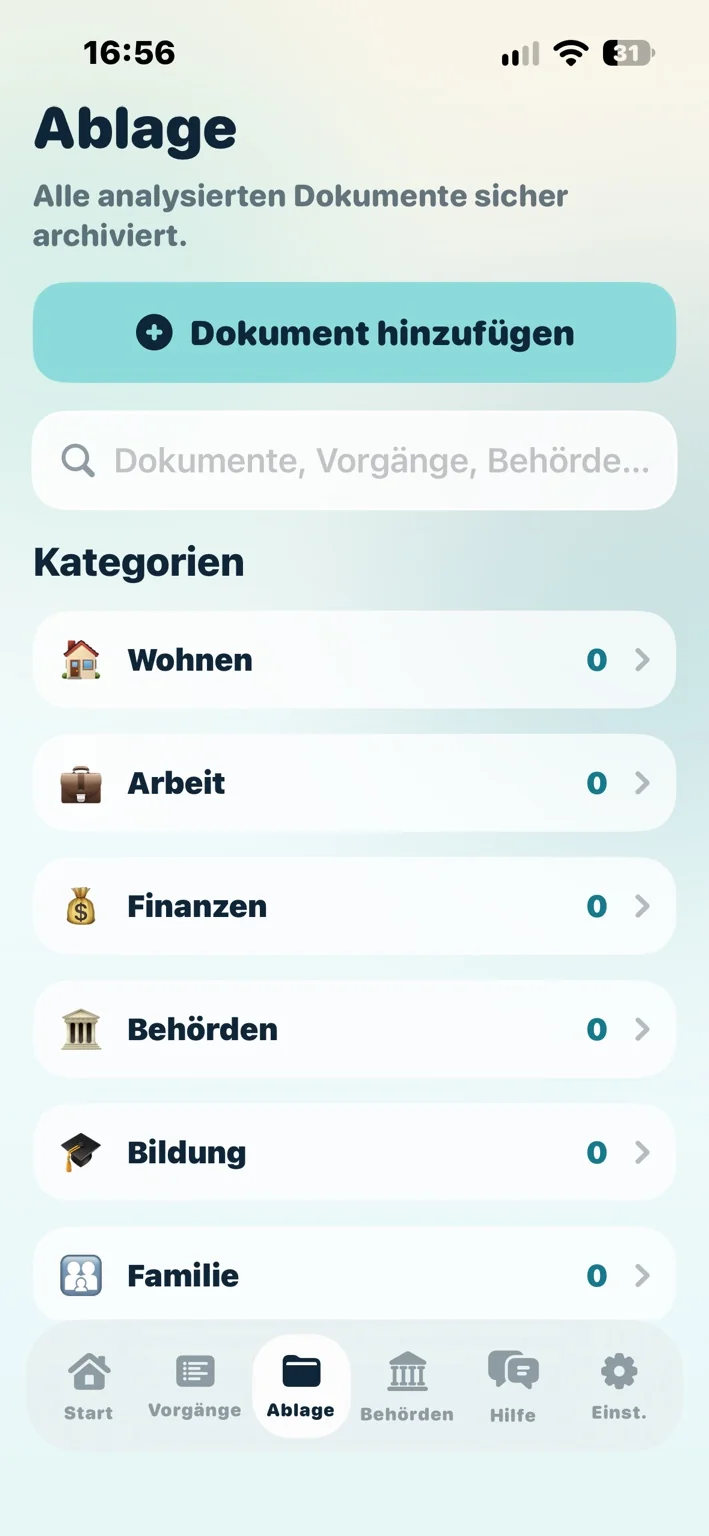 Dokumentenablage mit Suche und Kategorien
