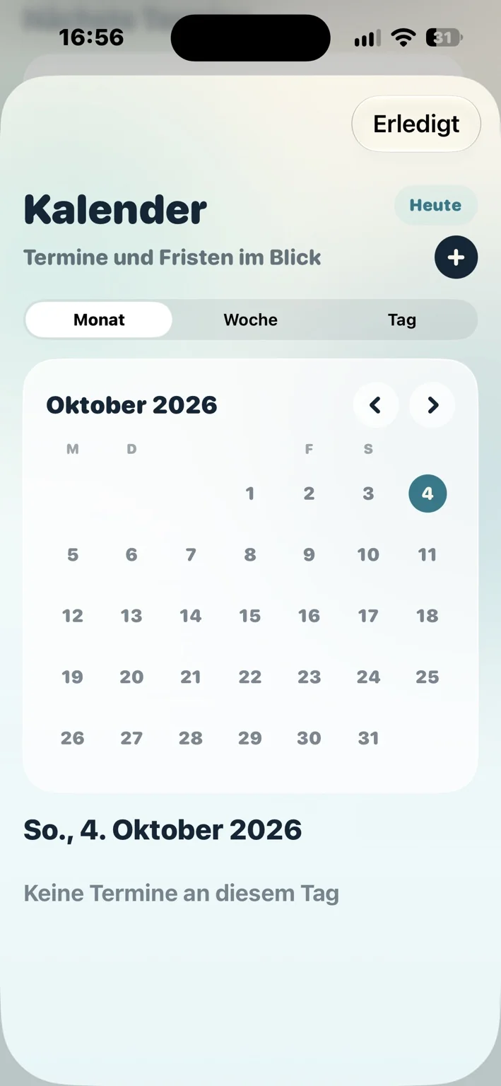PapierPilot-Kalender mit Monats-, Wochen- und Tagesansicht